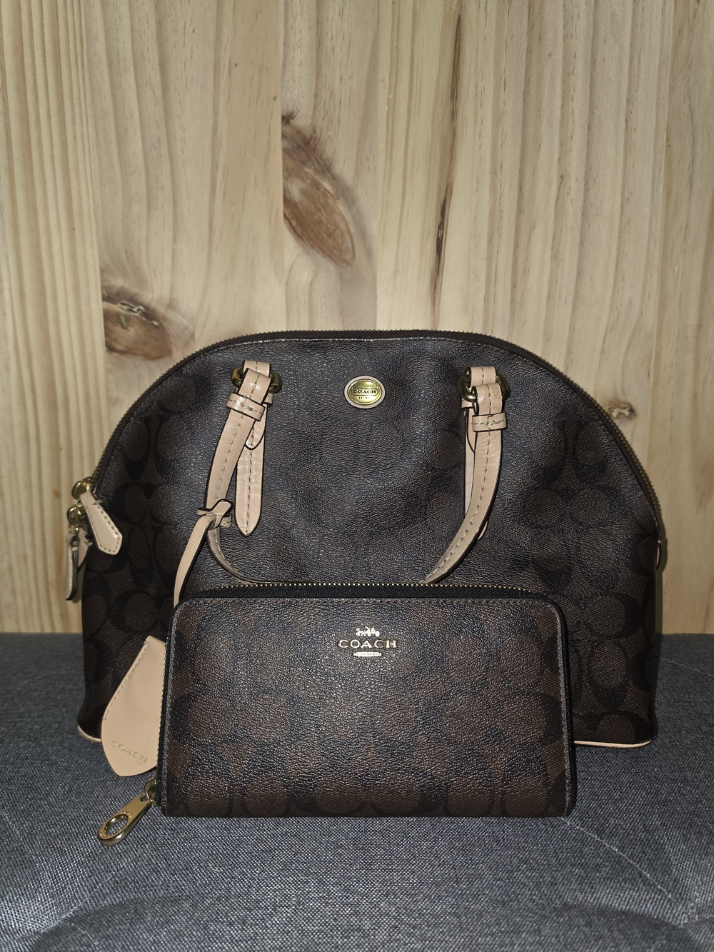 Coach Brown Signature Canvas Dome Satchel with Wallet